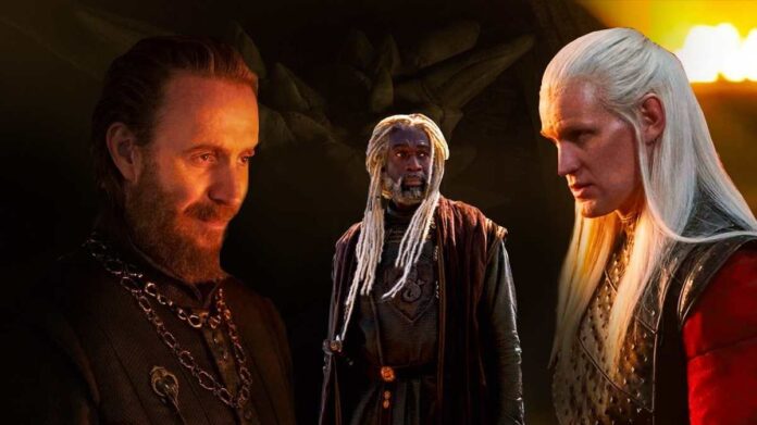 Daemon Targaryen, Otto Hightower and Corlys Velaryon In House of the Dragon Episode 2