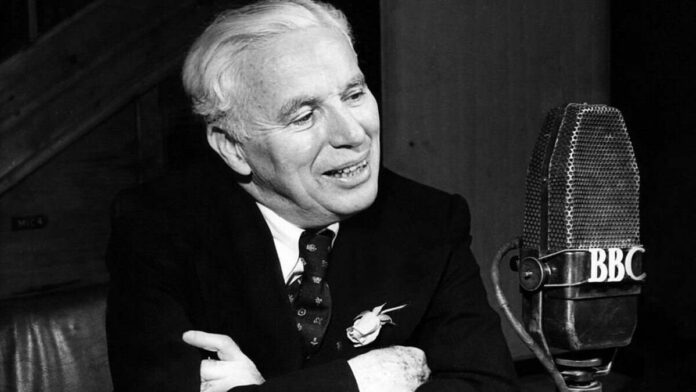 Charlie Chaplin In his younger days while giving voice to a radio show